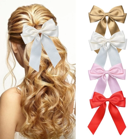 Koreanischer Stil Satin Schleife Haarspange Mit Langen Bändern Süß Einfarbig Übergröße Bogen Haarnadel Für Damen Täglich Schmuck