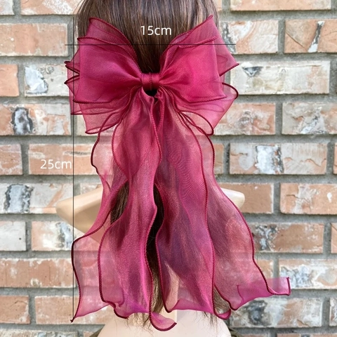 Grande Fermaglio per Capelli con Fiocco in Organza a Doppio Strato con Nastro Lungo Dolce Principessa Fishtail Ribbon Hairpin per Donna Quotidiano Festa Accessori Capelli