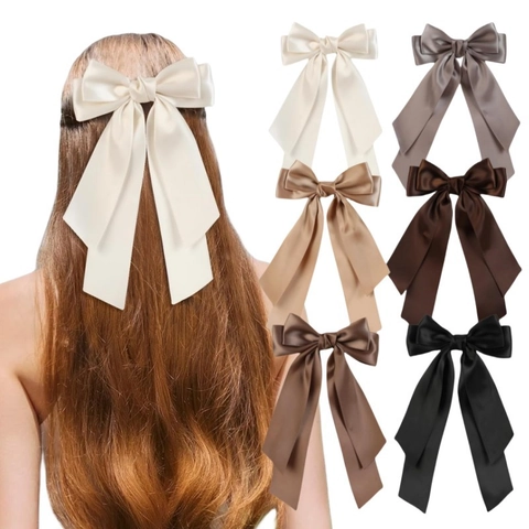 Grande Pince à Cheveux Nœud en Satin Avec Long Ruban Élégante Épingle à Cheveux Couleur Unie Accessoires Cheveux pour Femmes Filles