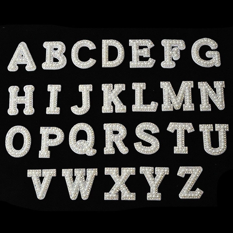 DIY Artificial Pearl Rhinestone Letter Patches Alphabet Applique For Clothing Bags Hair Accessories Craft