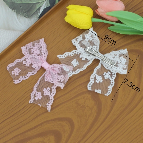 Pinces à Cheveux Nœud en Dentelle Sweet Princess pour Filles Style Coréen Ruban Floral Nœud Papillon Pinces Croco Accessoires Cheveux Quotidiens