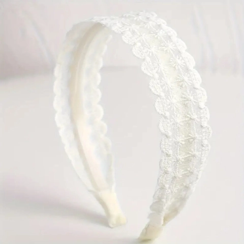 Elegant Mixed Materials Embroidered Lace Wide Headband For Women Vintage Floral Hollow Out Hair Hoop Sweet Hair Accessories