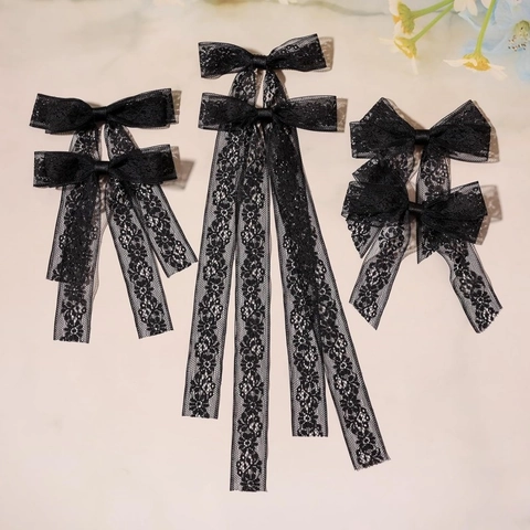 Pinzas para el Cabello con Lazo de Encaje y Cinta Larga Patrón Floral Bordado Estilo Francés Hecho a Mano Elegantes Accesorios para el Cabello para Mujeres Niñas Decoración
