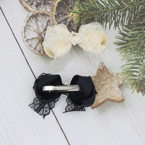 Sweet Lace Bowknot Hair Clip With Rhinestone Pentagram Star Elegant Handmade Alligator Clip For Women Girls Hair Accessories