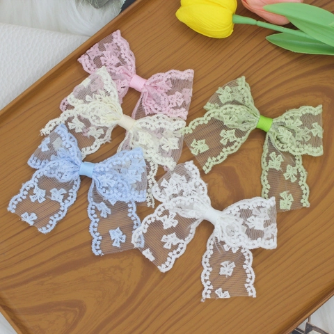Pinces à Cheveux Nœud en Dentelle Sweet Princess pour Filles Style Coréen Ruban Floral Nœud Papillon Pinces Croco Accessoires Cheveux Quotidiens