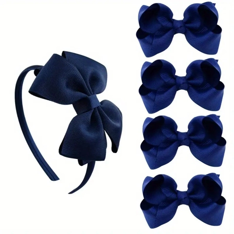 Diadema De Lazo Y Pinzas Para El Cabello Para Niñas Accesorios De Cabello De Cinta Grosgrain Color Sólido Dulce Princesa