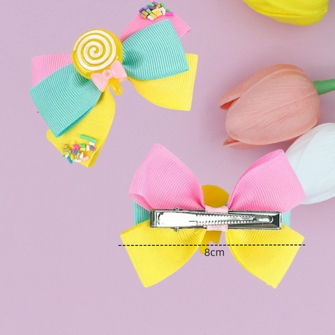Barrettes à Cheveux Nœud Sucette Douce pour Filles Épingles à Cheveux en Ruban Gros-Grain Multicolore Faites à la Main Bijoux