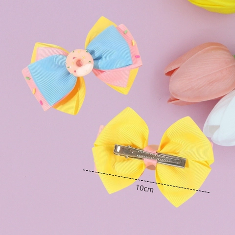 Kinder Süße Ripsband Schleife Haarspangen Mit Donut Harz Deko Mehrfarbig Mädchen Prinzessin Haarschmuck Für Alltag Party