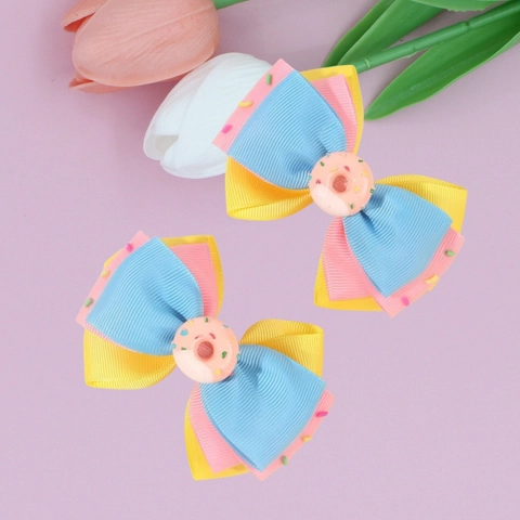 Kinder Süße Ripsband Schleife Haarspangen Mit Donut Harz Deko Mehrfarbig Mädchen Prinzessin Haarschmuck Für Alltag Party