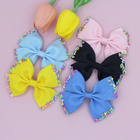Kinder Grosgrain Lint Strik Haarclip Zoete Hagelslag Decor Alligator Clip Handgemaakte Haaraccessoires Voor Meisjes