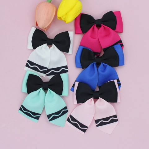 Back To School Double Layer Grosgrain Ribbon Bow Hair Clip Wavy Stripe Pattern Sweet Girls Hair Accessories