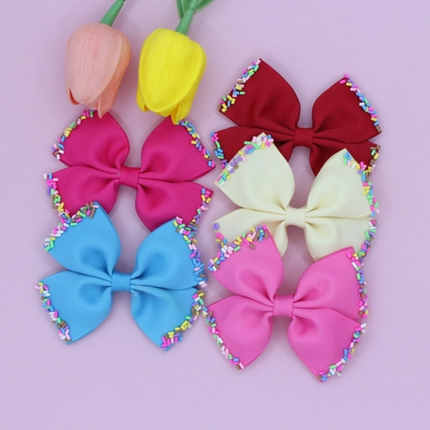 Kinder Grosgrain Lint Strik Haarclip Zoete Hagelslag Decor Alligator Clip Handgemaakte Haaraccessoires Voor Meisjes