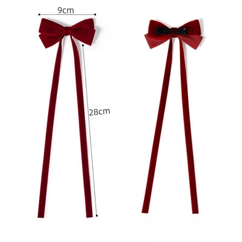 Velvet Bow Hair Clips With Long Ribbon Streamers Ballet Style Girls Hair Accessories Solid Color Princess Hairpins