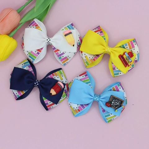 Fiocchi Per Capelli A Matita Per La Scuola Per Ragazze Fiocchi In Gros-Grain Con Decorazione In Resina Lavagna Accessori Per Capelli A Tema Scolastico