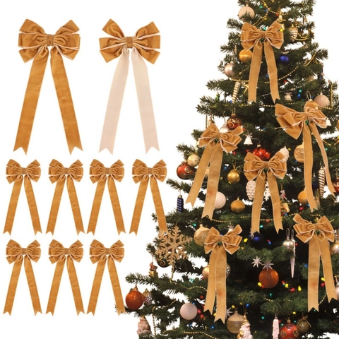 Lazos de Terciopelo para Árbol de Navidad Lazos Decorativos Grandes Con Cintas Largas Para Decoración de Fiesta Hogar