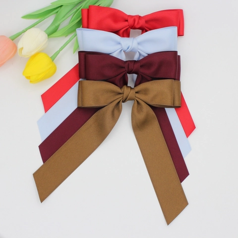 Elegante Grande Fiocco di Nastro di Raso Fermaglio per Capelli per Ragazze Donna Retro Tinta Unita Clip a Molla Accessori