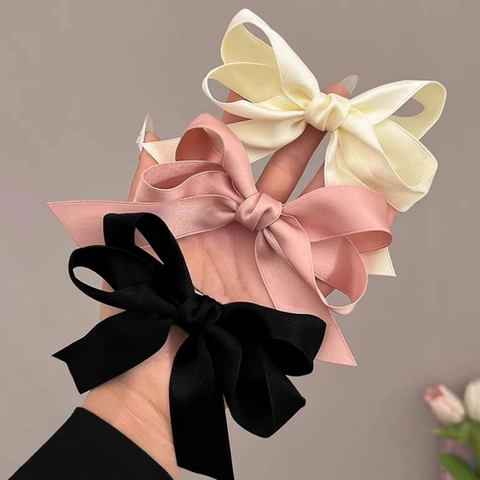 Large Satin Bow Hair Clip Korean Sweet Solid Color Elegant Alligator Clip Hairpin Hair Accessories For Women Girls Daily Wear