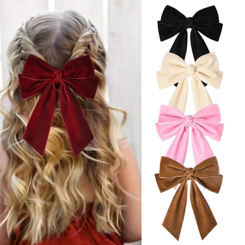 Große Samt Schleife Haarspange Süße Prinzessin Lange Quaste Entenschnabelclip Retro Elegante Haarnadel Für Damen Mädchen Zubehör