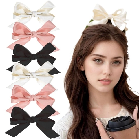 Large Satin Bow Hair Clip Korean Sweet Solid Color Elegant Alligator Clip Hairpin Hair Accessories For Women Girls Daily Wear