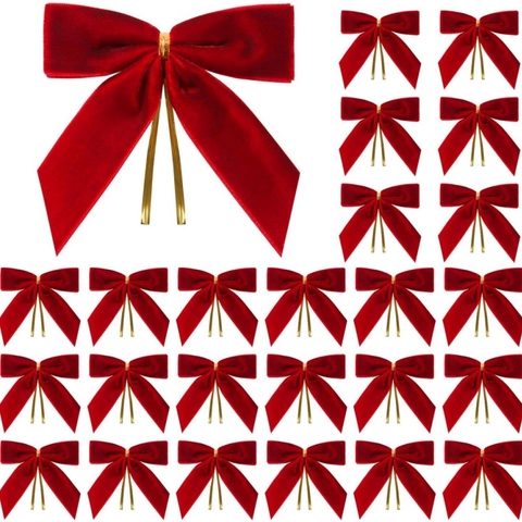 Velvet Christmas Bows With Gold Twist Ties For Christmas Tree Home Decor Gift Wrapping DIY Craft Ornament Multi Color