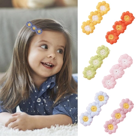 Dulces Pinzas para el Cabello con Flores Bordadas para Niños Princesa Linda Hechas a Mano de Cocodrilo con Tres Flores