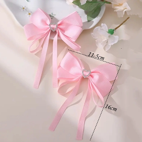 Süße Grosgrain Band Schleife Haarclip Mit Herz Strass Langes Band Prinzessin Haarspangen Für Damen Mädchen Schmuck