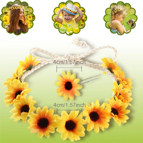 Damen Mädchen Sonnenblume Gänseblümchen Blumenkrone Stirnband Kranz Mit U-Förmigen Haarnadeln Böhmischer Blumenschmuck Für Hochzeit