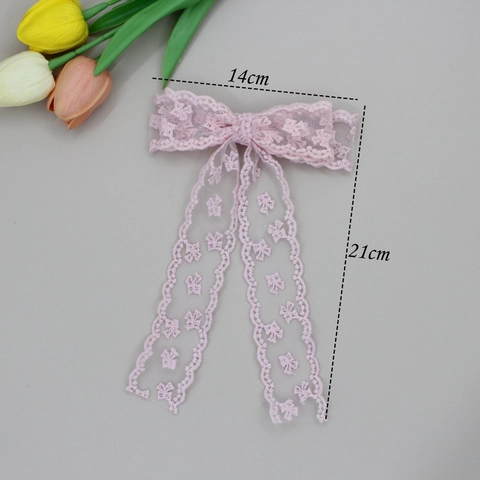 Japanischer Stil Spitze Schleife Haarspange Mit Langen Bändern Süß Balletcore Blumenstickerei Netz Haarclip Damen Haarschmuck
