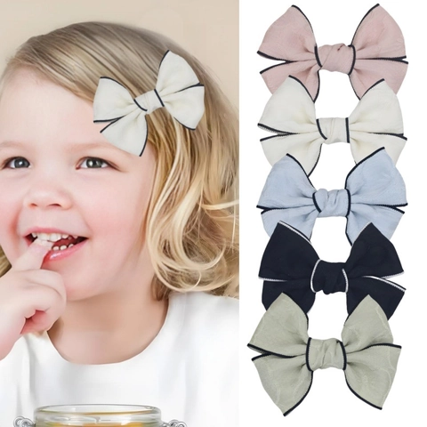 Süße Prinzessin Jacquard Schleife Haarklammern Für Mädchen Handgefertigt Kontrastierende Kante Krokodilklemme Kinder Haarschmuck
