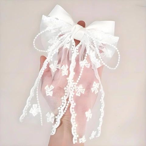Große Weiße Spitze Schleife Haarklammer Mit Künstliche Perlen Schmetterling Bestickt Satin Haarnadel Für Damen Süße Hochzeit Party Haarschmuck
