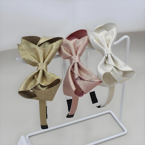 Diadema Elegante Con Lazo Gigante Para Mujer Textura Metálica Perlada Tela Hecha a Mano Dulce Diadema Decorativa Para Fiesta