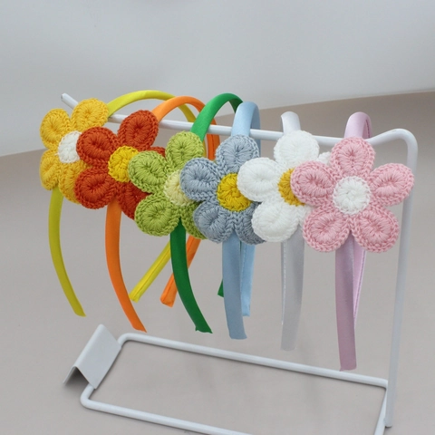 Handgemaakte Gehaakte Zonnebloem Haarband Voor Dames Meisjes Zoete Bloemen Gebreide Haareband Satijn Omwikkelde Haarring Dagelijkse Accessoires