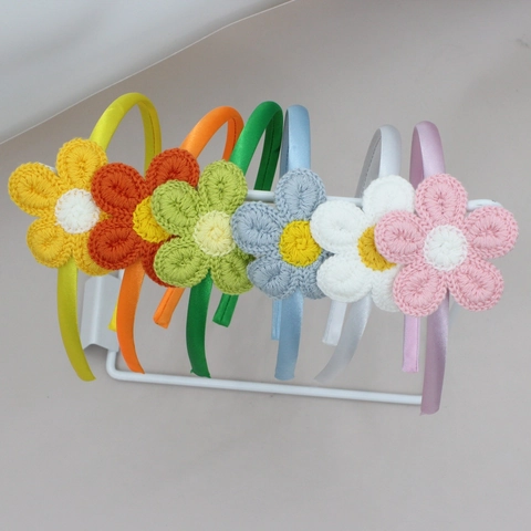 Handgemaakte Gehaakte Zonnebloem Haarband Voor Dames Meisjes Zoete Bloemen Gebreide Haareband Satijn Omwikkelde Haarring Dagelijkse Accessoires
