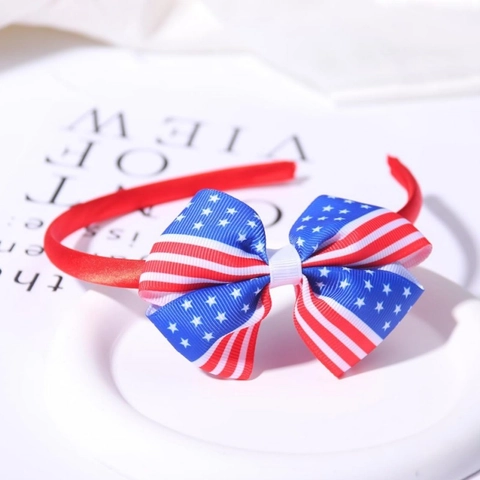 Serre-Tête Nœud Drapeau Américain Jour de l'Indépendance pour Femmes Filles Étoiles et Rayures Nœud Gros-Grain Accessoires de Cheveux Princesse