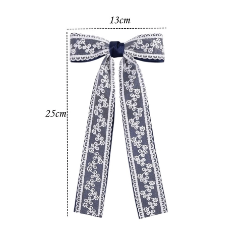 Sweet Lace Double Layer Bow Hair Clip With Long Streamer Elegant Satin Ribbon Crocodile Clip Hairpin For Women Fashion Headwear