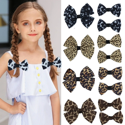 Barrettes à Cheveux Nœud en Gros-Grain Imprimé Animal Pinces à Bec de Canard Accessoires Cheveux Mode Filles Femmes Quotidien