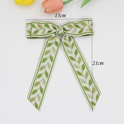 Süße Stickerei Blatt Schleife Haarspange Langes Band Jacquard Stoff Krokodilklemme Für Damen Mädchen Haarschmuck Geschenk