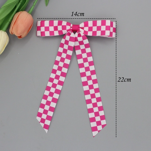 Fermaglio per Capelli a Fiocco a Scacchiera Con Nastri Lunghi in Nastro Grosgrain Accessorio per Capelli per Donne Ragazze