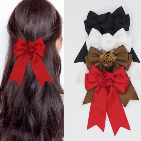 Fermaglio per Capelli con Fiocco Rosa in Raso Elegante Nastro Coda di Rondine Clip a Coccodrillo Fatto a Mano Donna Gioielli