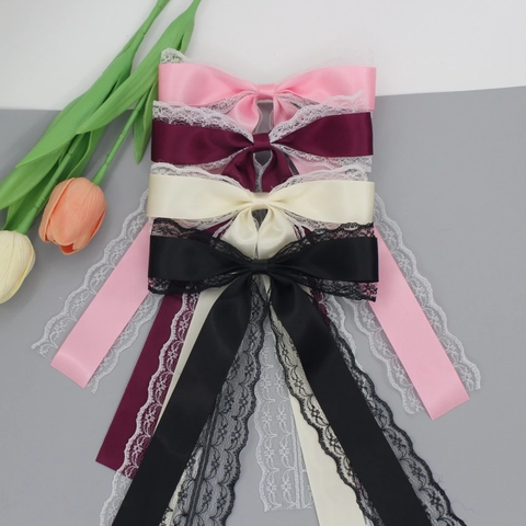 Damen Satin Schleife Haarklammer Elegant Spitze Lange Bänder Süßer Prinzessinnen Stil Hochzeit Party Täglich Haarschmuck