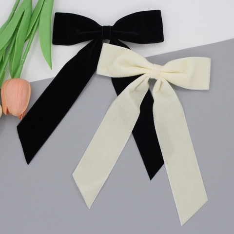 Pince à Cheveux Nœud en Velours Vintage Avec Longs Rubans Pince à Bec de Canard Minimaliste Élégante Accessoire de Coiffure Femme