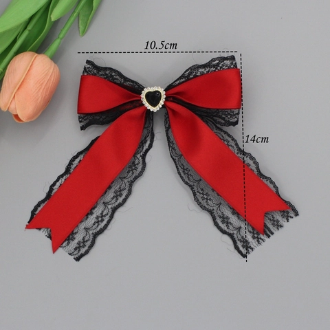 Elegante Pinza para el Cabello con Lazo de Encaje Francés para Mujer Cinta de Satén Corazón Diamantes de Imitación Horquilla Lolita Gótica Accesorios para el Cabello