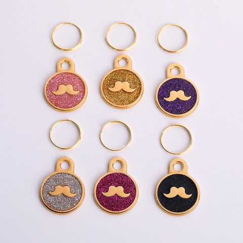 Britse Stijl Metalen Snor Patroon Huisdier ID Tag Anti-Verlies Glitter Hond Kat Identificatie Hanger Voor Halsbanden Sieraden