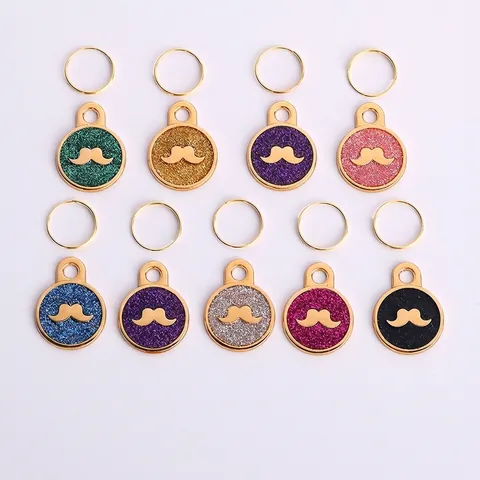 Britse Stijl Metalen Snor Patroon Huisdier ID Tag Anti-Verlies Glitter Hond Kat Identificatie Hanger Voor Halsbanden Sieraden