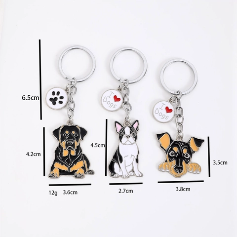Pet Dog Keychain Stainless Steel Alloy Enamel Rottweiler Schnauzer Bulldog Metal Keyring For Backpack Bag Charm Gift
