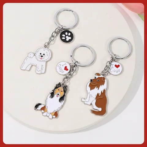 Simpatico Portachiavi in Metallo a Forma di Cane Smalto Sheltie Bichon Frise Regalo per Amanti Animali per Donna Ciondolo Borsa Chiavi Auto