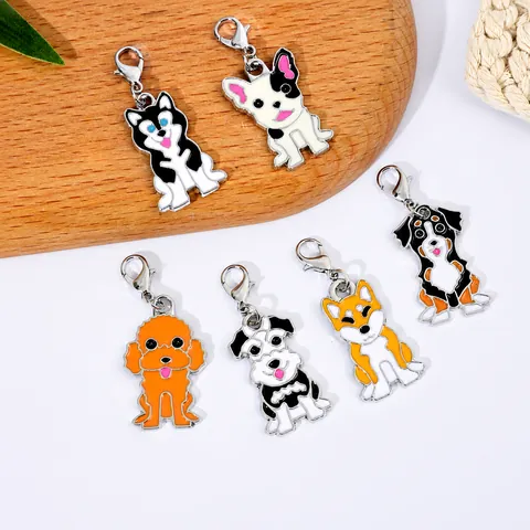 Cartoon Dog Metal Keychain Enamel Animal Pendant Cute Shiba Inu Husky Poodle French Bulldog Keyring For Bag Charm Women Jewelry