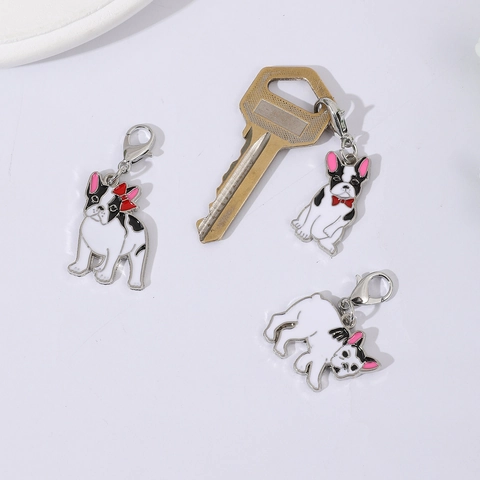 Portachiavi in Smalto Bulldog Francese Pendente Cane in Lega di Zinco Fiocco Ciondolo Borsa Regalo per Donna Amanti Animali