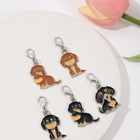 Cute Cartoon Dachshund Dog Keychain Enamel Zinc Alloy Pet Animal Pendant For Bag Charms Key Ring Jewelry Accessory Women Kids