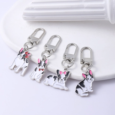 Portachiavi in Metallo Smaltato Bulldog Francese Cartone Animato Ciondolo Cane Carino Accessori Gioielli Regalo per Donna Ragazza